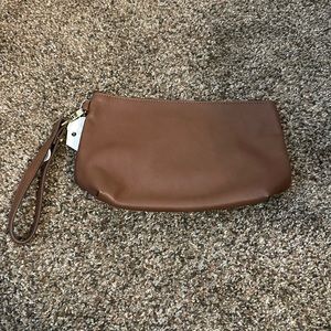 Thirtyone- brown tapered pouch with wristlet strap